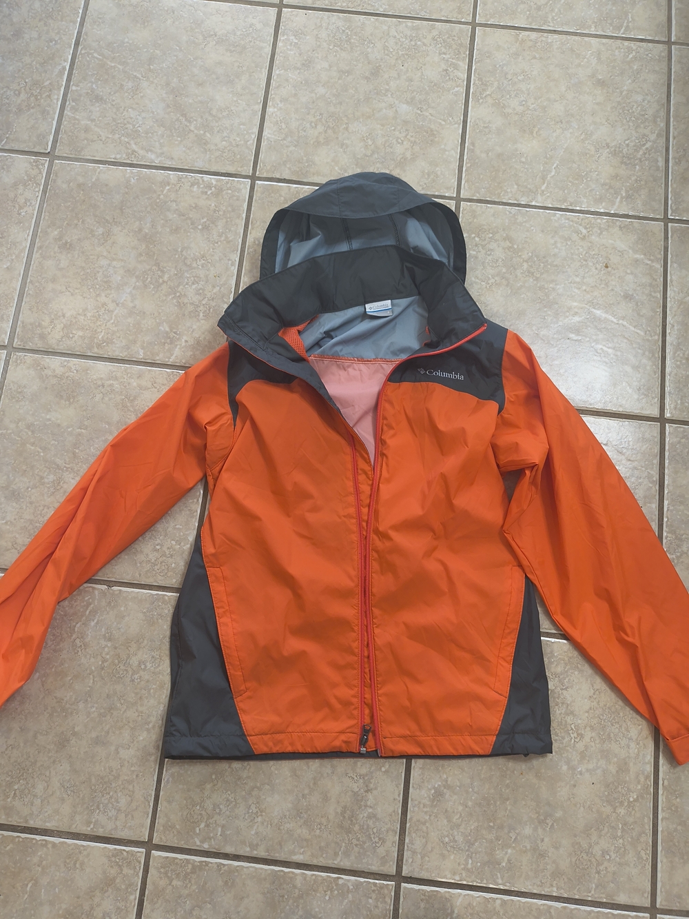 Columbia Unisex Orange and Gray Waterproof Hooded Jacket Size Small